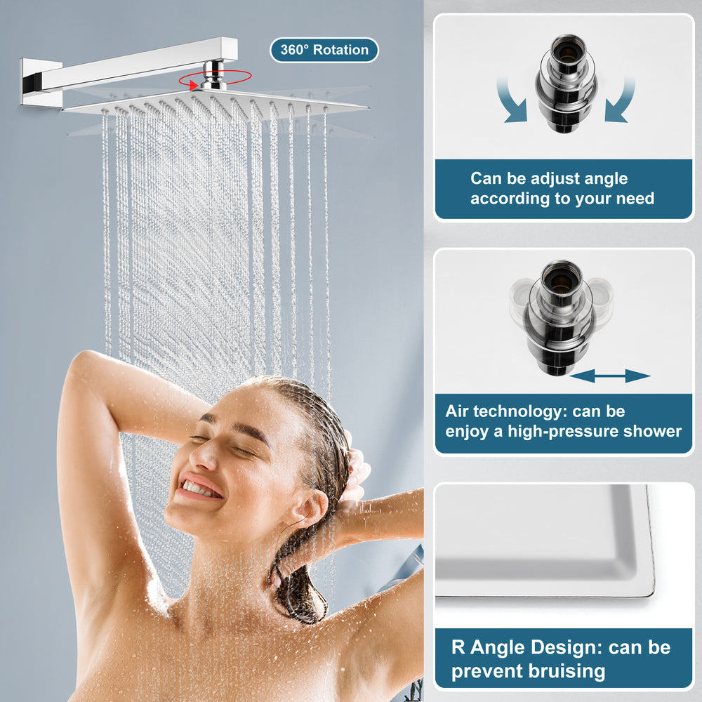 Midanya Rain Shower System Tub Shower Faucet Set 10 Inch Square Rainfall High Pressure Shower Head with Handheld Sprayer and Waterfall Tub Spout Rough-in Valve Shower Mixer Combo