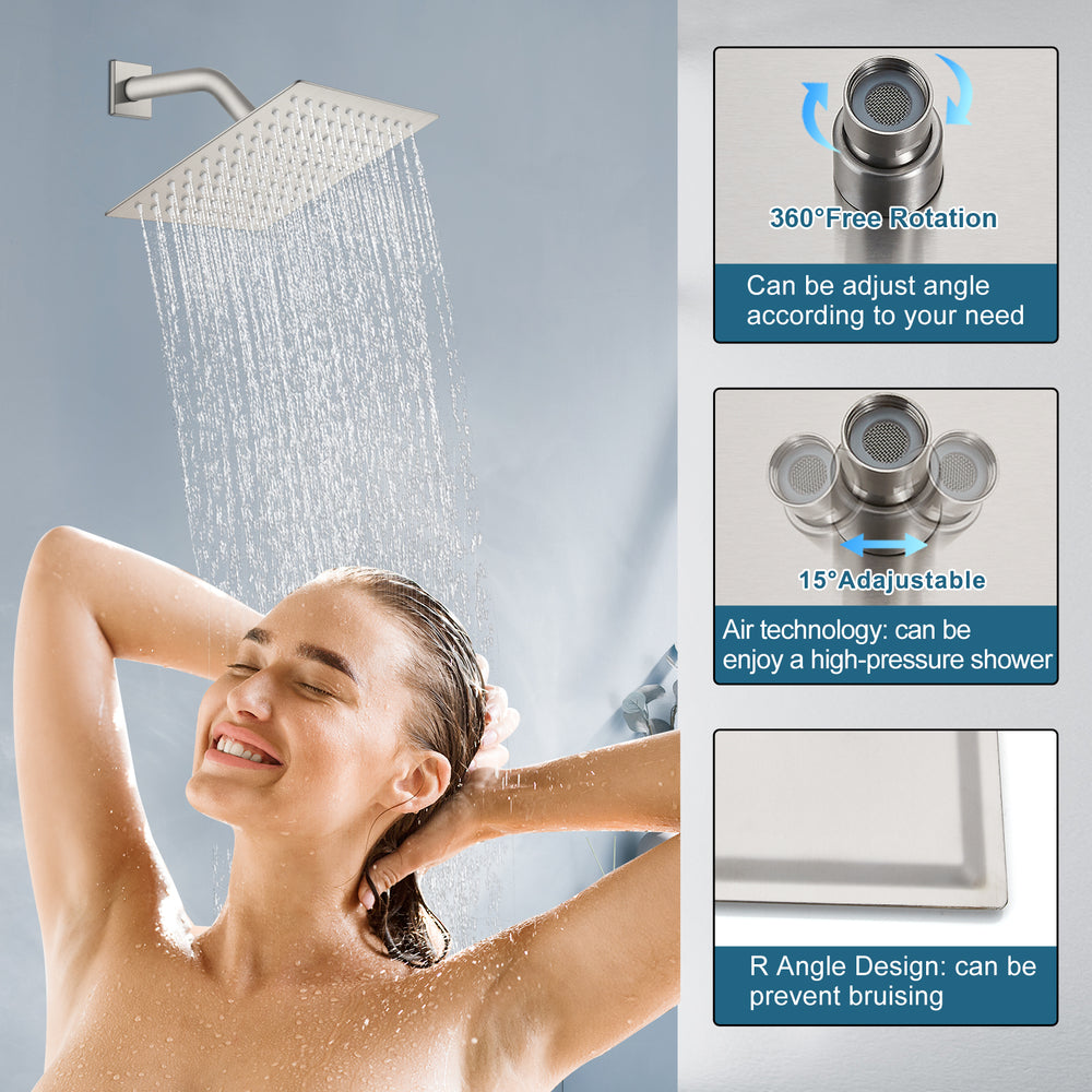 Midanya Rain Shower System Tub Shower Faucet Set 8 Inch Square Rainfall Shower Head with Handheld Sprayer and Waterfall Tub Spout Rough-in Valve Shower Mixer Combo
