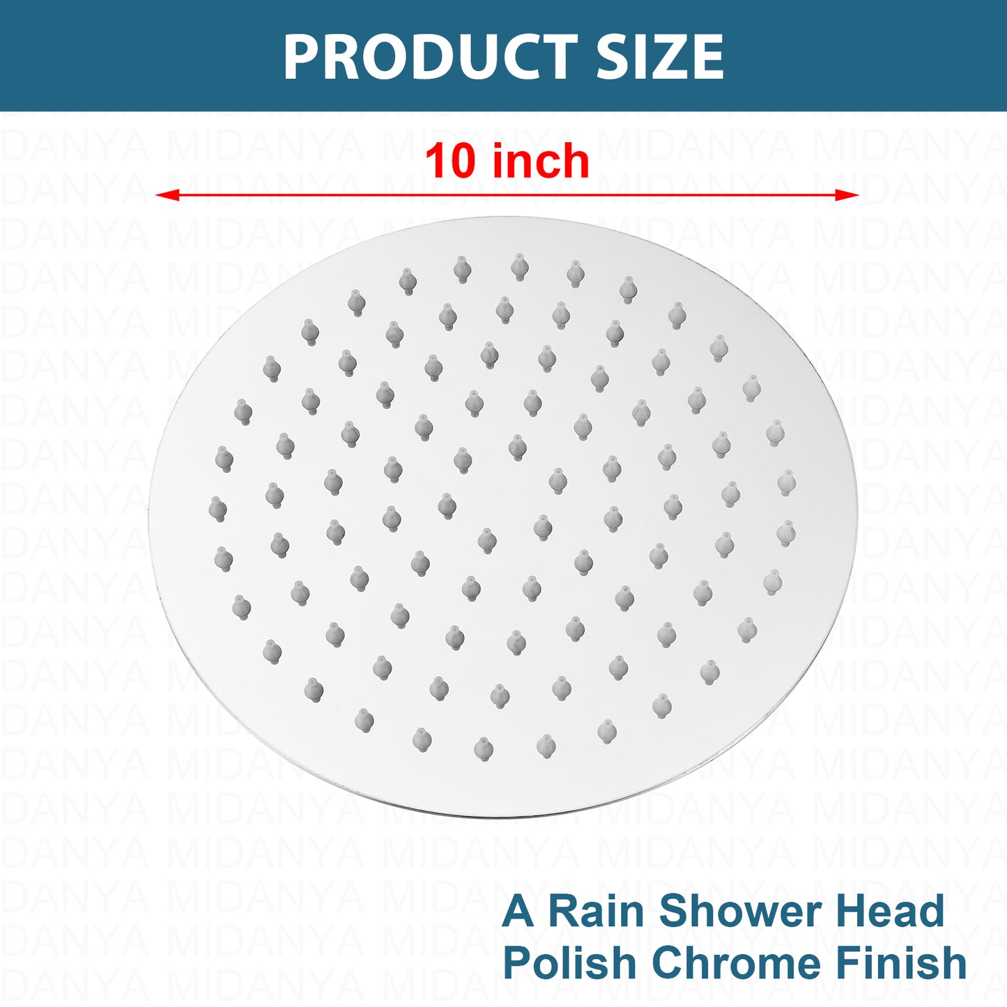 
                  
                    Midanya Round Rainfall Shower Head 10 Inch Stainless Steel Ultra Thin Design High Pressure
                  
                