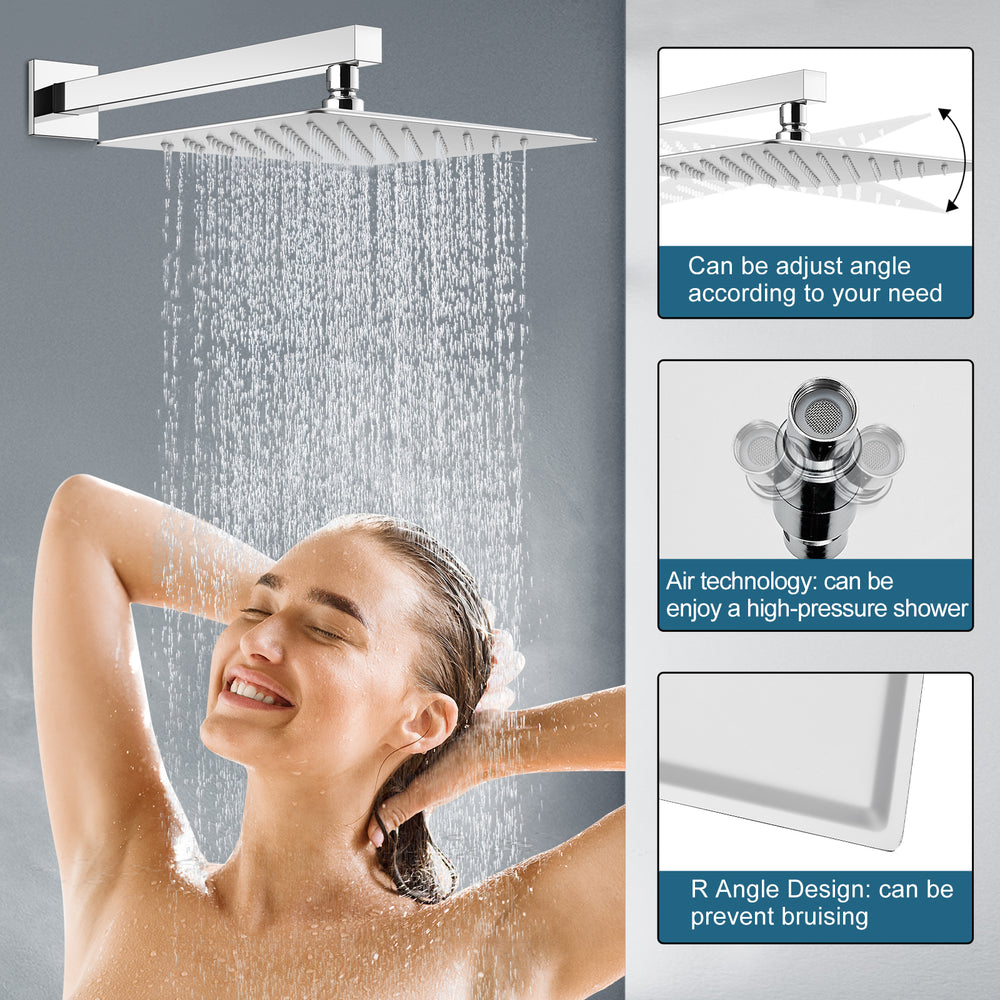 Midanya  Bathroom Rain Shower System Shower Faucet Set Wall Mount 10 Inch Square Rainfall Shower Head High Pressure Shower Fixture with Handheld Sprayer Rough-In Valve and Trim Included