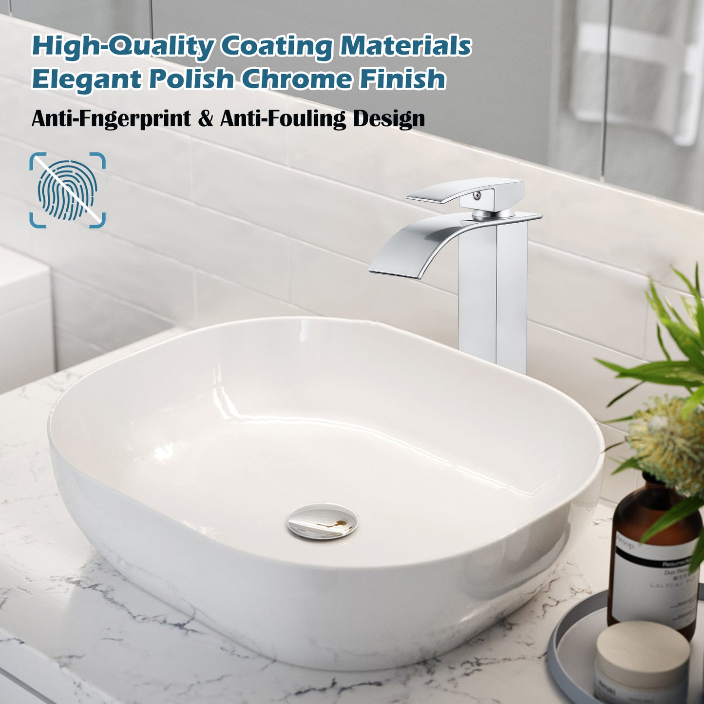
                  
                    Midanya Waterfall Bathroom Bowl Vessel Sink Faucet Tall Single Handle Single Hole Deck Mount Mixer Tap with Large Rectangular Spout Sink Faucet Lavatory Vanity
                  
                