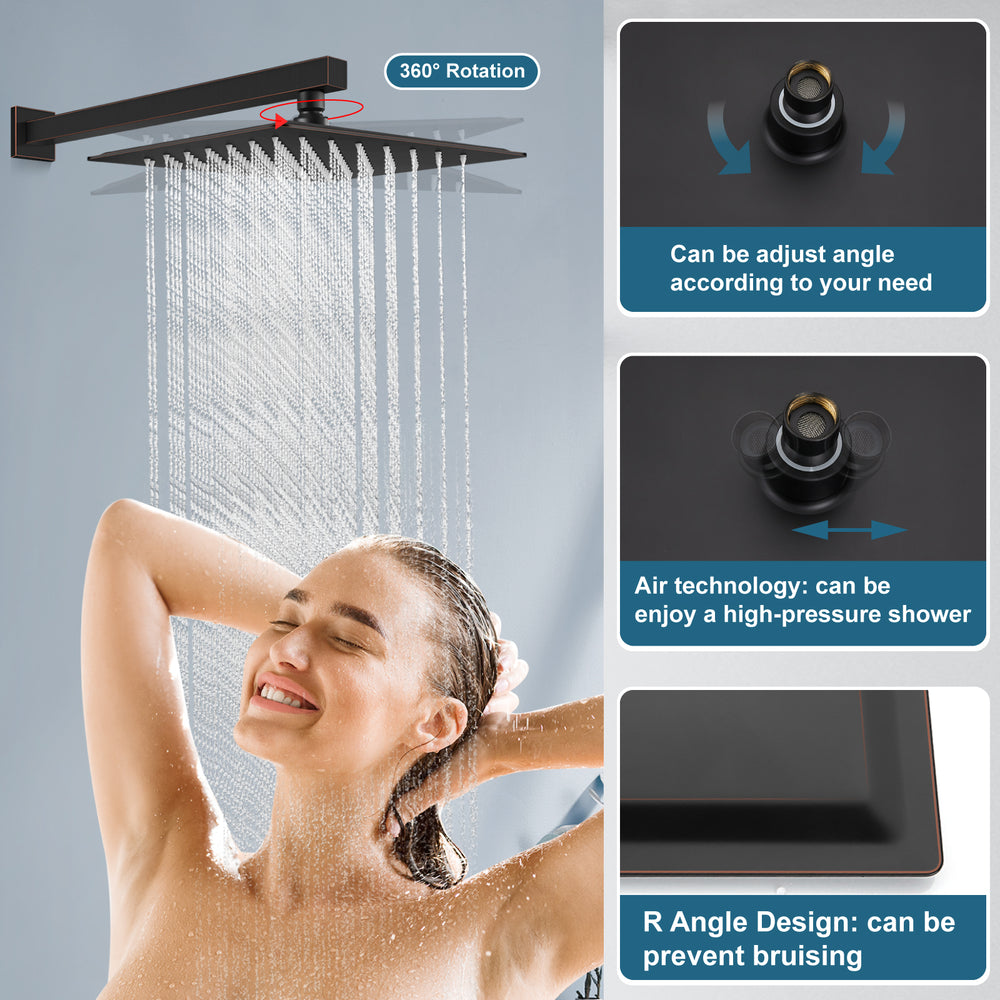 Midanya Rain Shower System Tub Shower Faucet Set 10 Inch Square Rainfall High Pressure Shower Head with Handheld Sprayer and Waterfall Tub Spout Rough-in Valve Shower Mixer Combo