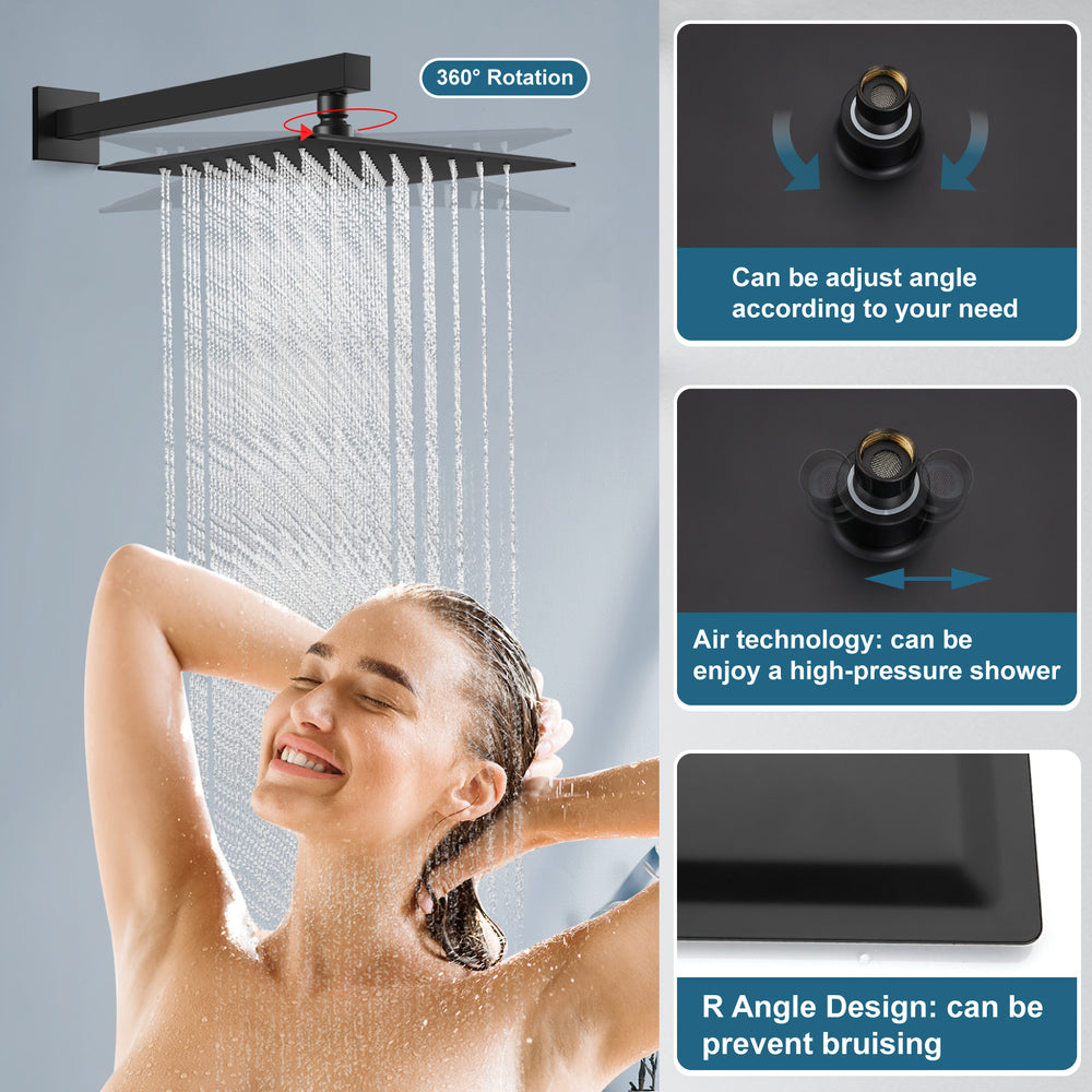 Midanya Rain Shower System Tub Shower Faucet Set 10 Inch Square Rainfall High Pressure Shower Head with Handheld Sprayer and Waterfall Tub Spout Rough-in Valve Shower Mixer Combo