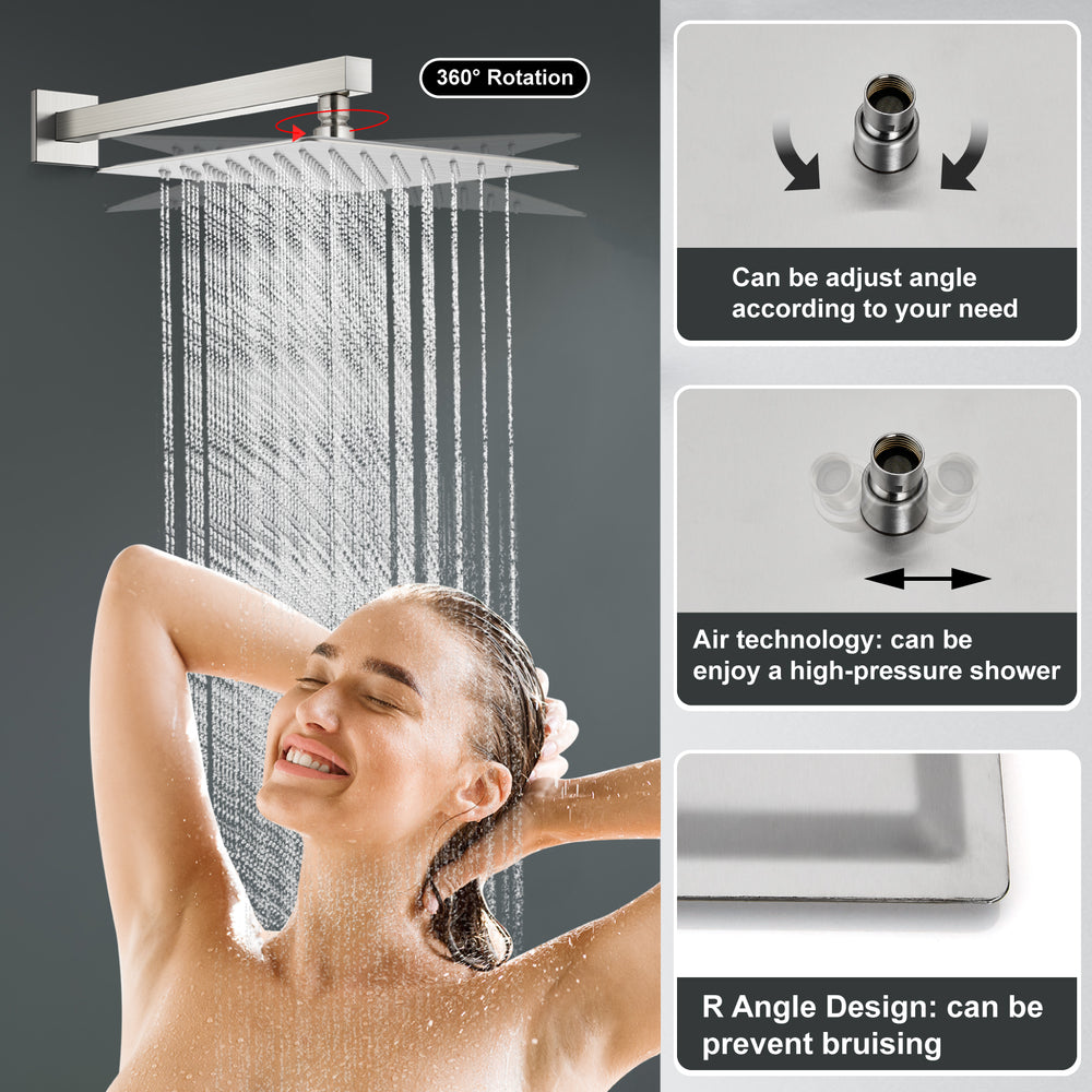 Midanya Rain Shower System 12 Inch Square Rainfall High Pressure Shower Head Wall Mount Shower Faucet Set with Hand Sprayer and Rough-in Valve Trim Kit Bathroom Mixer Shower Combo Set