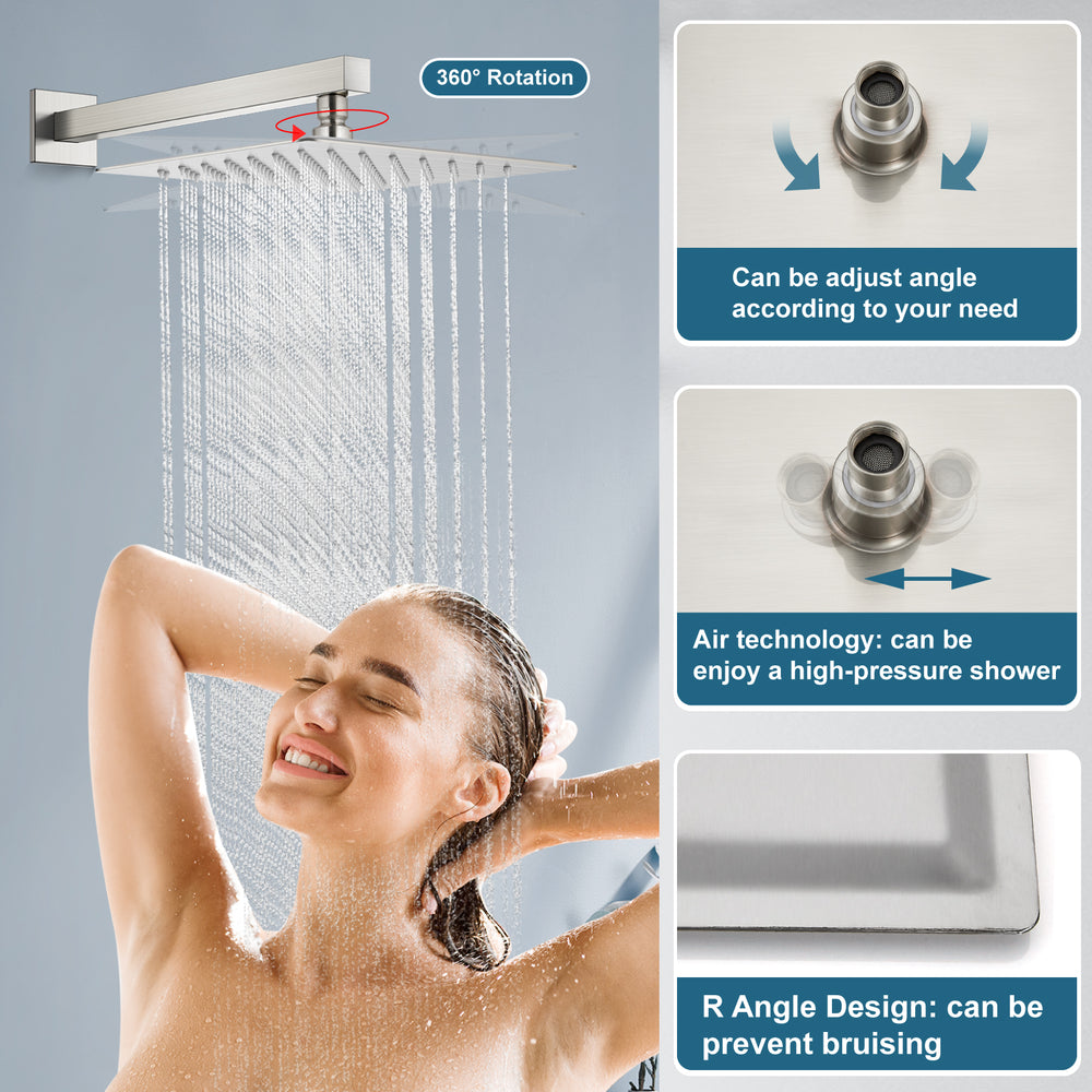 Midanya Rain Shower System Tub Shower Faucet Set 10 Inch Square Rainfall High Pressure Shower Head with Handheld Sprayer and Waterfall Tub Spout Rough-in Valve Shower Mixer Combo