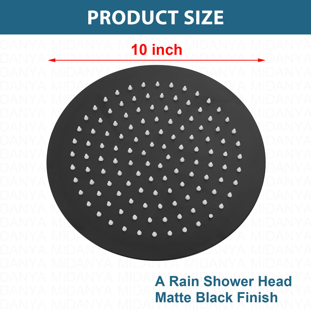 
                  
                    Midanya Round Rainfall Shower Head 10 Inch Stainless Steel Ultra Thin Design High Pressure
                  
                