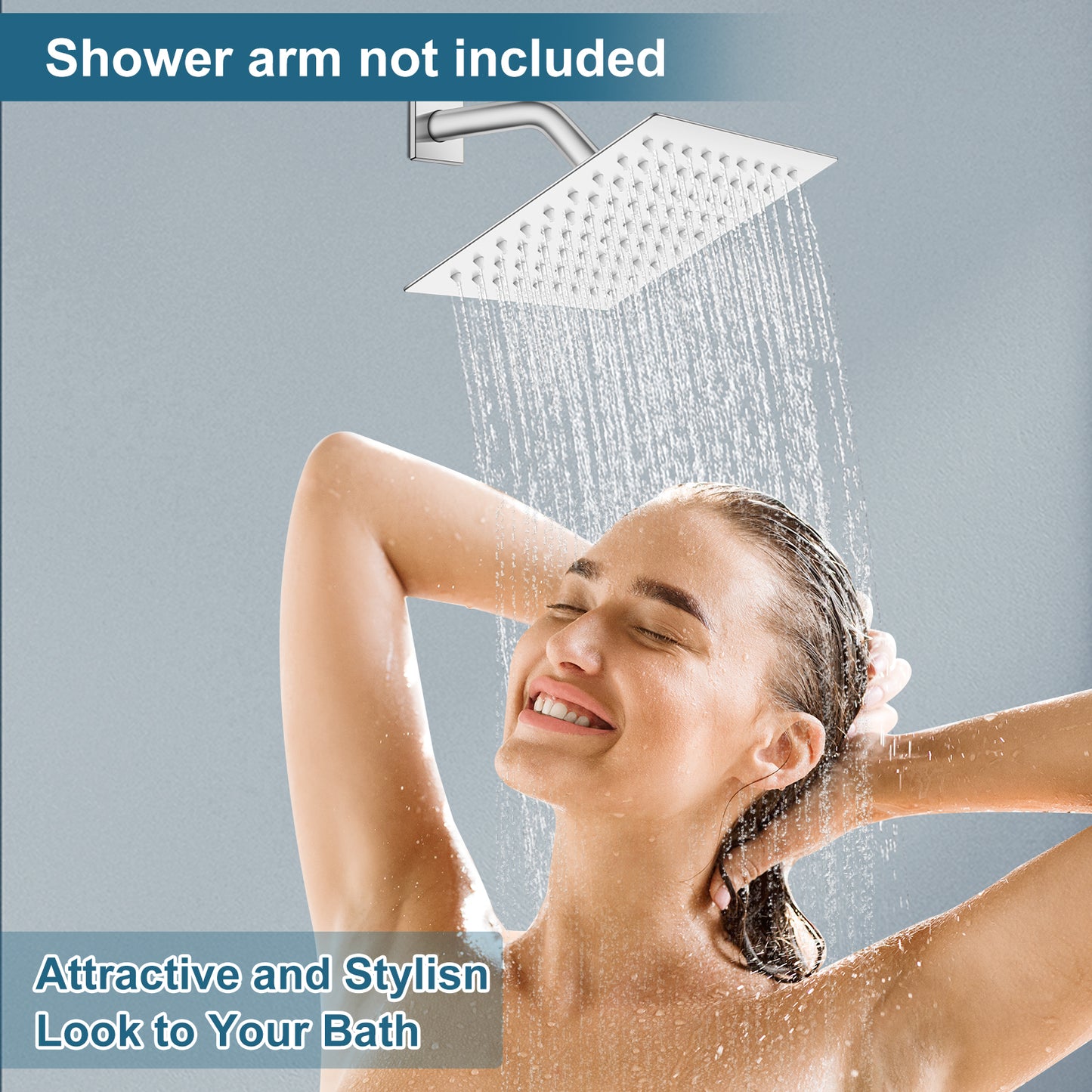 
                  
                    Midanya 8 inch Rainfall Shower Head Square Stainless Steel Rain Showerhead High Pressure Waterfall Crackproof Coverage with Silicone Nozzle 1/16" Ultra Thin Design Swivel Connector
                  
                