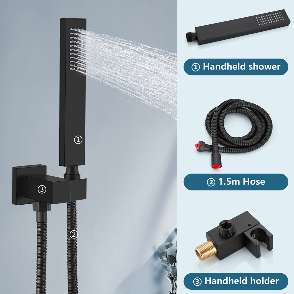 Midanya Rain Shower System Tub Shower Faucet Set 10 Inch Square Rainfall High Pressure Shower Head with Handheld Sprayer and Waterfall Tub Spout Rough-in Valve Shower Mixer Combo