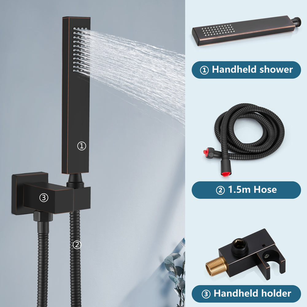 Midanya Rain Shower System Tub Shower Faucet Set 10 Inch Square Rainfall High Pressure Shower Head with Handheld Sprayer and Waterfall Tub Spout Rough-in Valve Shower Mixer Combo