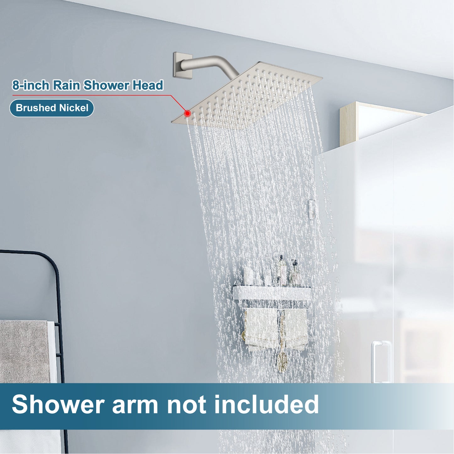 
                  
                    Midanya 8 inch Rainfall Shower Head Square Stainless Steel Rain Showerhead High Pressure Waterfall Crackproof Coverage with Silicone Nozzle 1/16" Ultra Thin Design Swivel Connector
                  
                