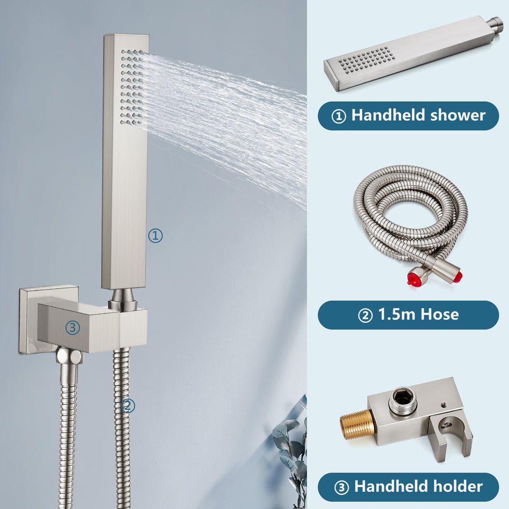 Midanya Rain Shower System Tub Shower Faucet Set 10 Inch Square Rainfall High Pressure Shower Head with Handheld Sprayer and Waterfall Tub Spout Rough-in Valve Shower Mixer Combo