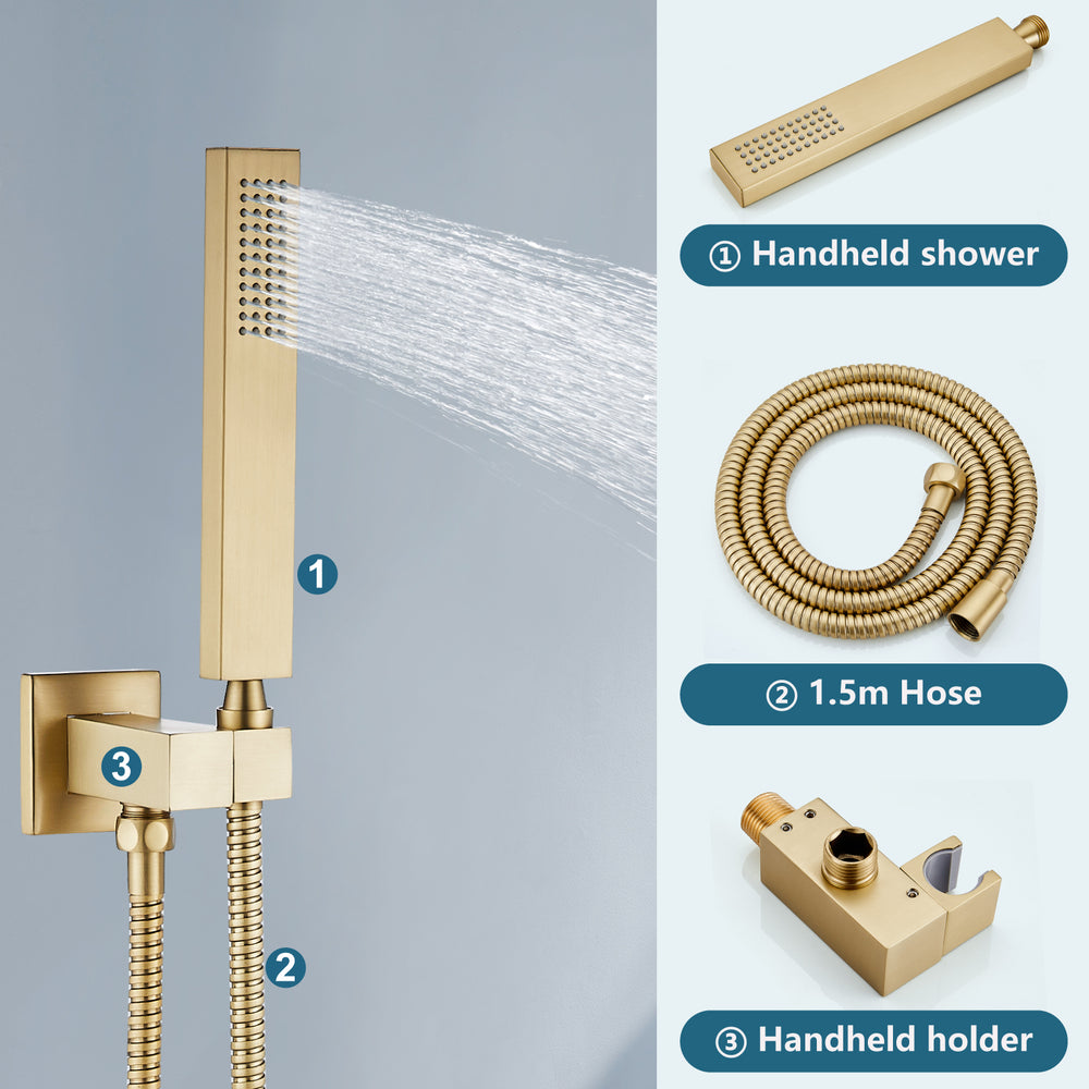 Midanya Rain Shower System 12 Inch Square Rainfall High Pressure Shower Head Wall Mount Shower Faucet Set with Hand Sprayer and Rough-in Valve Trim Kit Bathroom Mixer Shower Combo Set