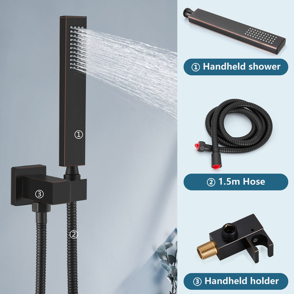 Midanya Rain Shower System 12 Inch Square Rainfall High Pressure Shower Head Wall Mount Shower Faucet Set with Hand Sprayer and Rough-in Valve Trim Kit Bathroom Mixer Shower Combo Set