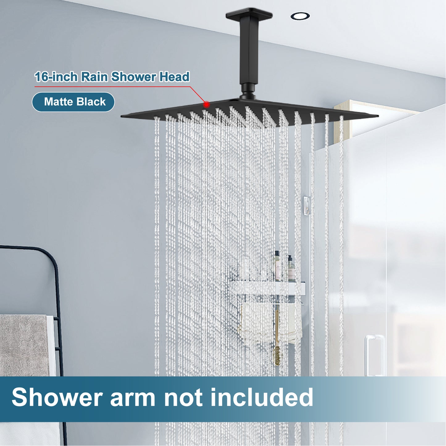 
                  
                    Midanya 16 Inch Rain Shower Head 16'' HIGH PRESSURE Square Stainless Steel 1/16" Ultra Thin Rain Large Showerhead Waterfall Full Body Coverage with Silicone Nozzle Swivel Connector
                  
                