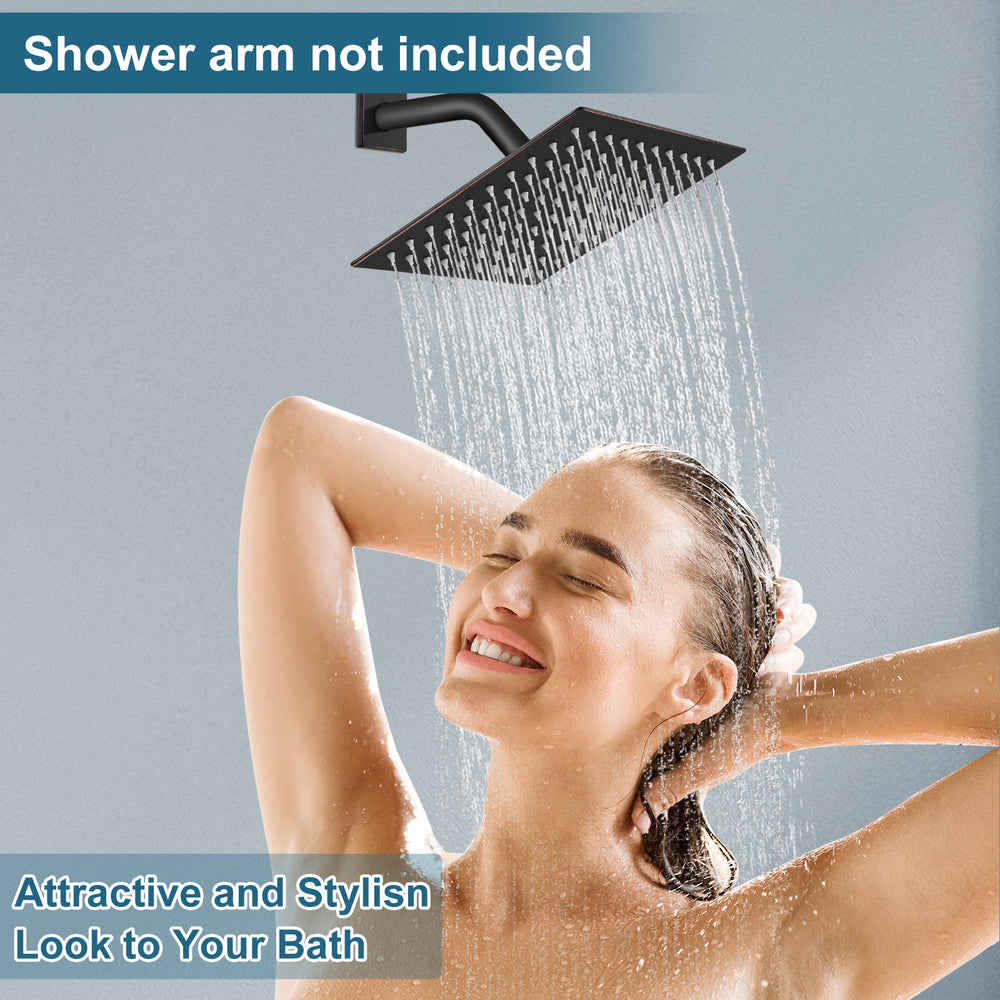 Midanya 8 inch Rainfall Shower Head Square Stainless Steel Rain Showerhead High Pressure Waterfall Crackproof Coverage with Silicone Nozzle 1/16" Ultra Thin Design Swivel Connector