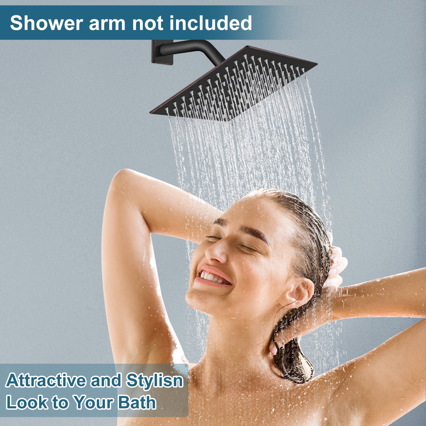 
                  
                    Midanya 8 inch Rainfall Shower Head Square Stainless Steel Rain Showerhead High Pressure Waterfall Crackproof Coverage with Silicone Nozzle 1/16" Ultra Thin Design Swivel Connector
                  
                