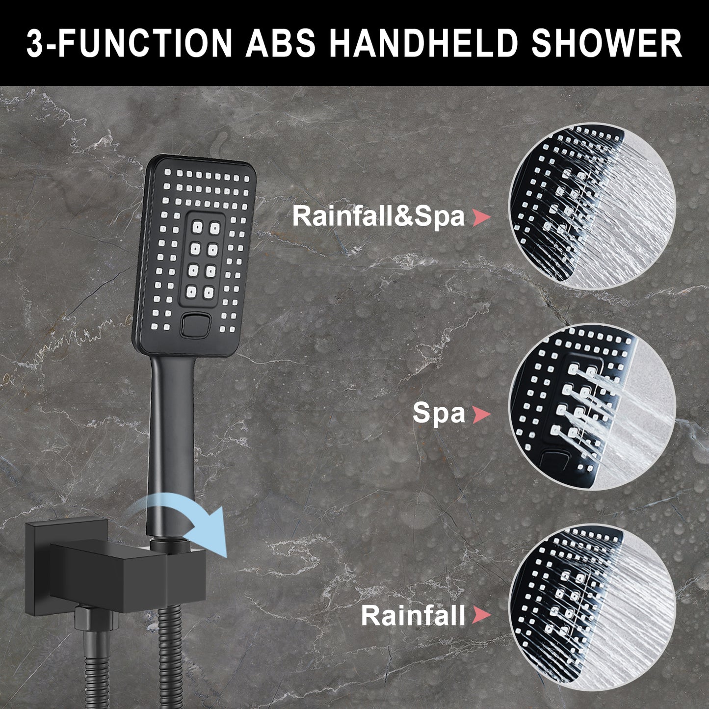 
                  
                    Midanya Shower System Ceiling Mount ABS 12 Inch Rain Shower Head with 3 Functions ABS Handheld Spray Luxury High Pressure Shower Combo Set Rough-in Valve and Shower Trim Included Bathroom
                  
                