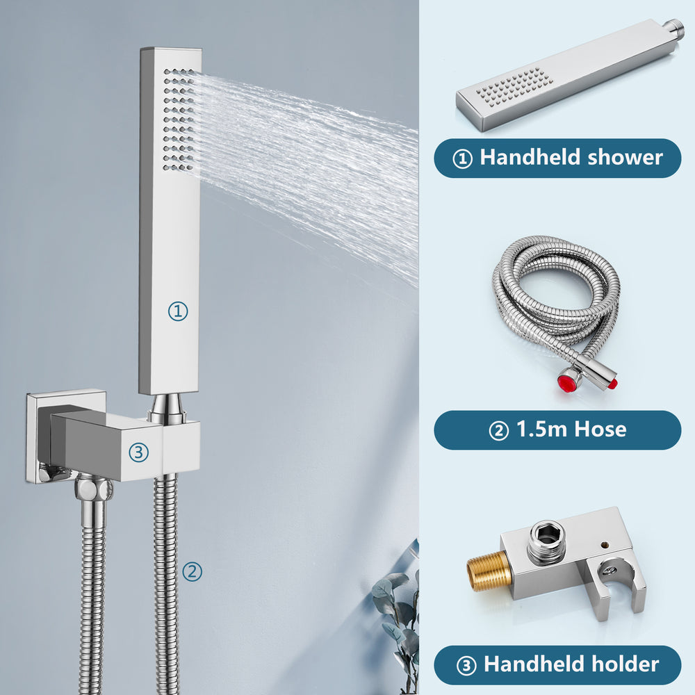 Midanya Rain Shower System Tub Shower Faucet Set 10 Inch Square Rainfall High Pressure Shower Head with Handheld Sprayer and Waterfall Tub Spout Rough-in Valve Shower Mixer Combo