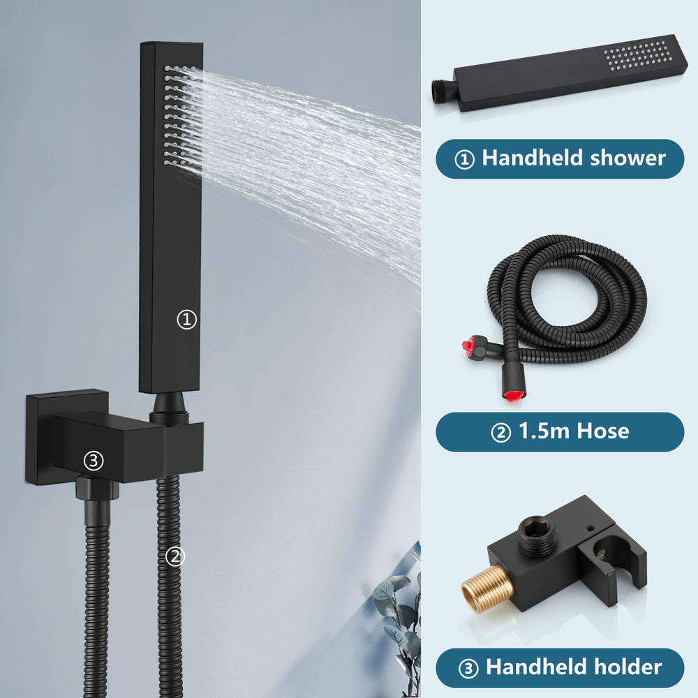 Midanya Rain Shower System 12 Inch Square Rainfall High Pressure Shower Head Wall Mount Shower Faucet Set with Hand Sprayer and Rough-in Valve Trim Kit Bathroom Mixer Shower Combo Set