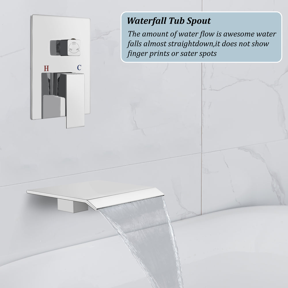 Midanya Rain Shower System Tub Shower Faucet Set 10 Inch Square Rainfall High Pressure Shower Head with Handheld Sprayer and Waterfall Tub Spout Rough-in Valve Shower Mixer Combo