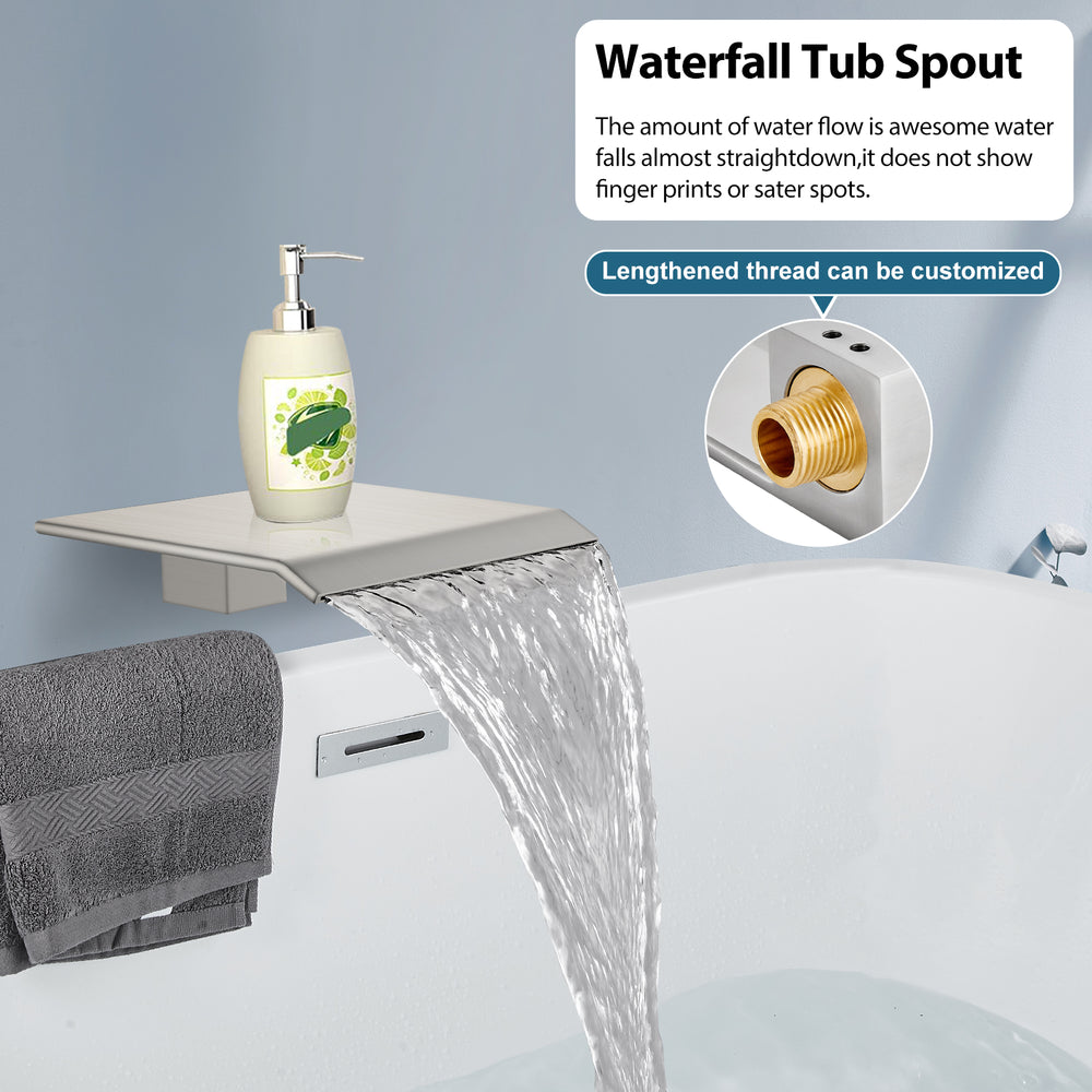 Midanya Rain Shower System Tub Shower Faucet Set 8 Inch Square Rainfall Shower Head with Handheld Sprayer and Waterfall Tub Spout Rough-in Valve Shower Mixer Combo