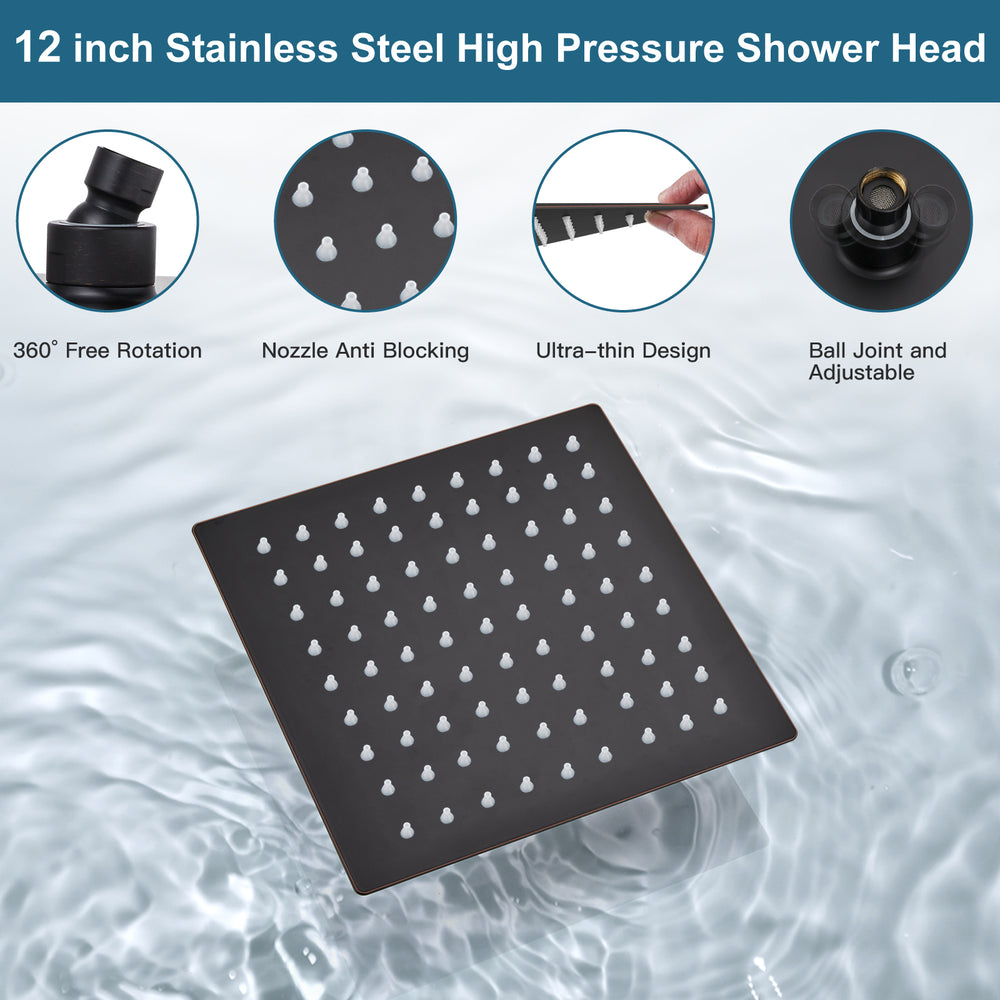 Midanya Rain Shower System 12 Inch Square Rainfall High Pressure Shower Head Wall Mount Shower Faucet Set with Hand Sprayer and Rough-in Valve Trim Kit Bathroom Mixer Shower Combo Set