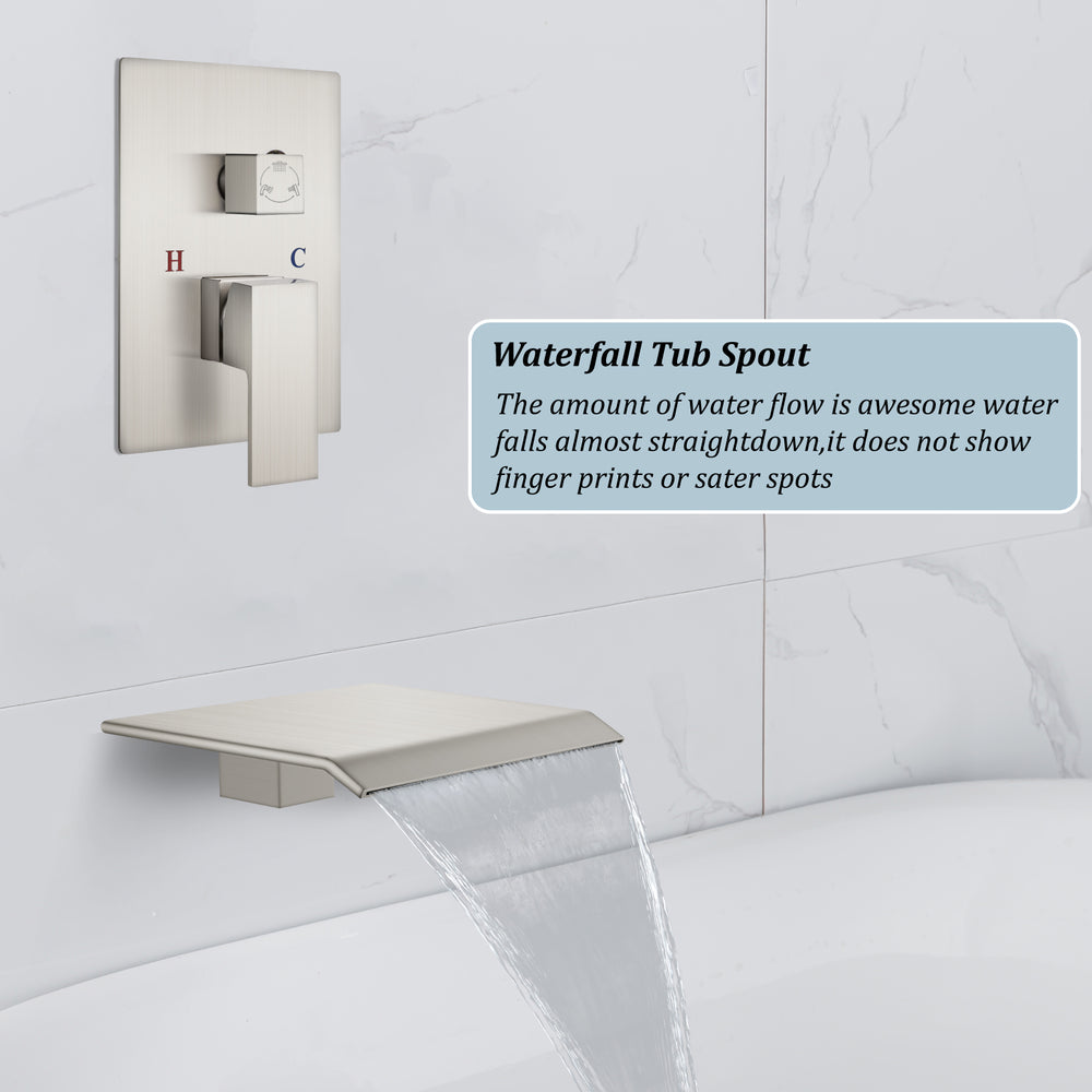 Midanya Rain Shower System Tub Shower Faucet Set 10 Inch Square Rainfall High Pressure Shower Head with Handheld Sprayer and Waterfall Tub Spout Rough-in Valve Shower Mixer Combo