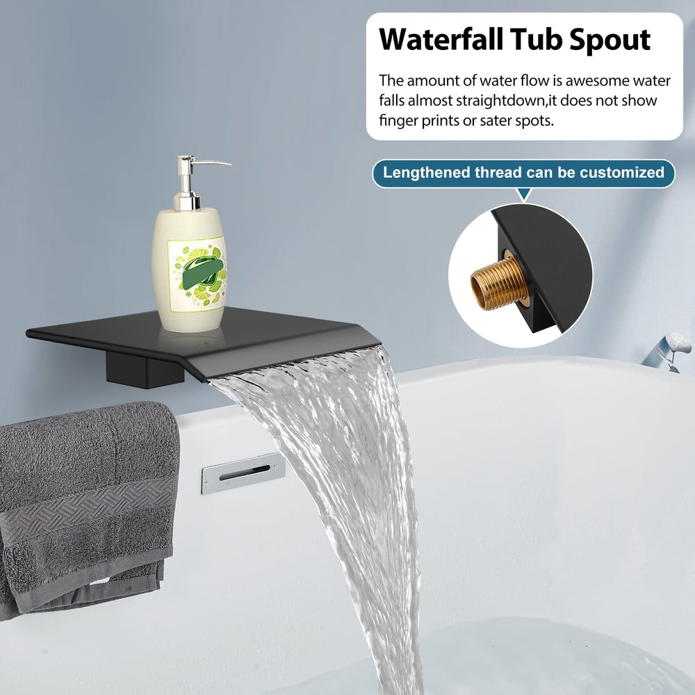 Kroias Matte Black Shower System: 8-Inch Rain Shower Head & Brass Tub Faucet Set With Valve