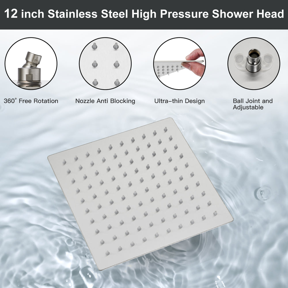 Midanya Rain Shower System 12 Inch Square Rainfall High Pressure Shower Head Wall Mount Shower Faucet Set with Hand Sprayer and Rough-in Valve Trim Kit Bathroom Mixer Shower Combo Set