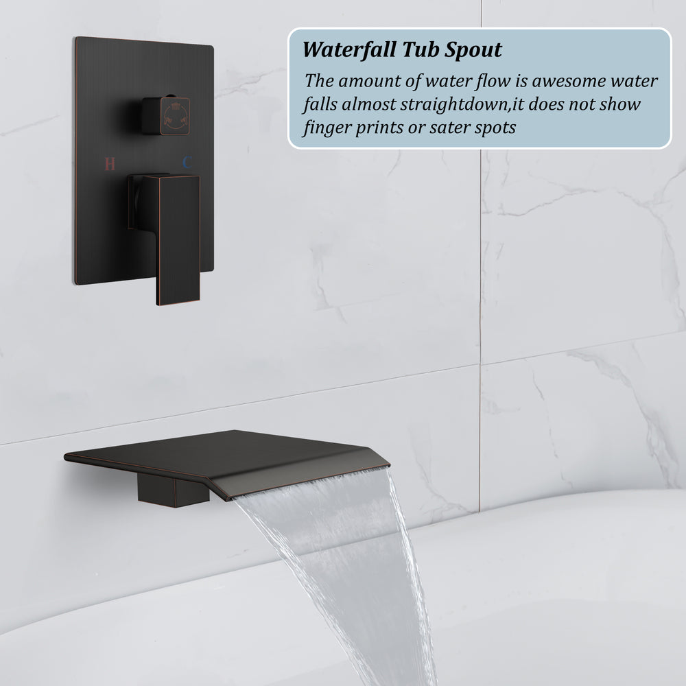 Midanya Rain Shower System Tub Shower Faucet Set 10 Inch Square Rainfall High Pressure Shower Head with Handheld Sprayer and Waterfall Tub Spout Rough-in Valve Shower Mixer Combo