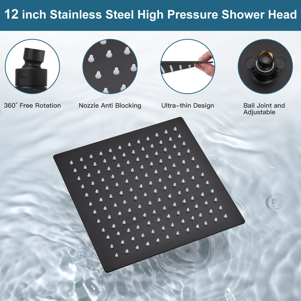 Midanya Rain Shower System 12 Inch Square Rainfall High Pressure Shower Head Wall Mount Shower Faucet Set with Hand Sprayer and Rough-in Valve Trim Kit Bathroom Mixer Shower Combo Set