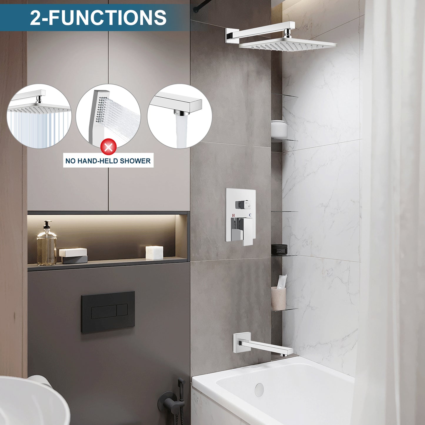 
                  
                    Tub and Shower Faucet Set Bathroom Rain Shower System with Tub Faucet Spout Wall Mounted 8 inch High Pressure Rain Shower Head Shower Trim Kit with Rough-in Mixer Valve
                  
                