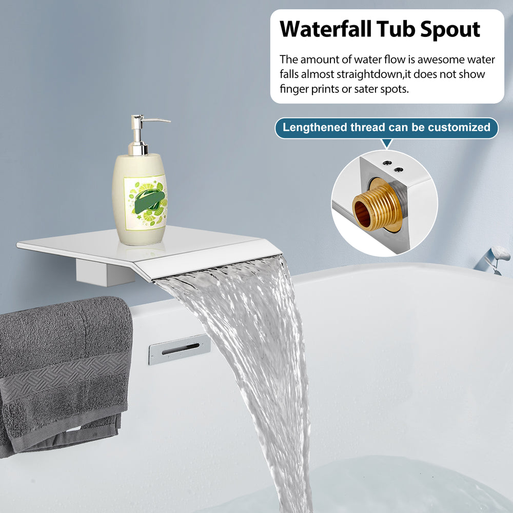 Midanya Rain Shower System Tub Shower Faucet Set 8 Inch Square Rainfall Shower Head with Handheld Sprayer and Waterfall Tub Spout Rough-in Valve Shower Mixer Combo