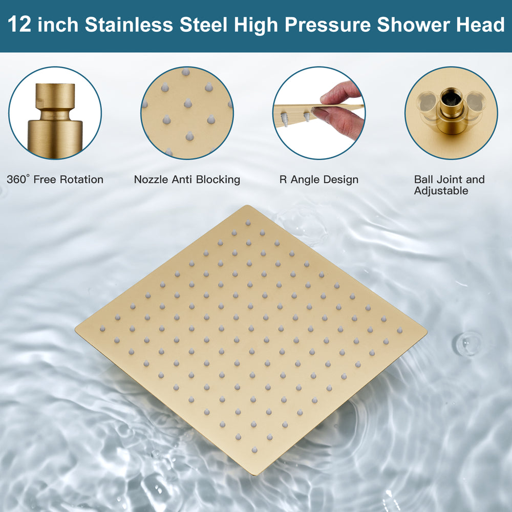 Midanya Rain Shower System 12 Inch Square Rainfall High Pressure Shower Head Wall Mount Shower Faucet Set with Hand Sprayer and Rough-in Valve Trim Kit Bathroom Mixer Shower Combo Set