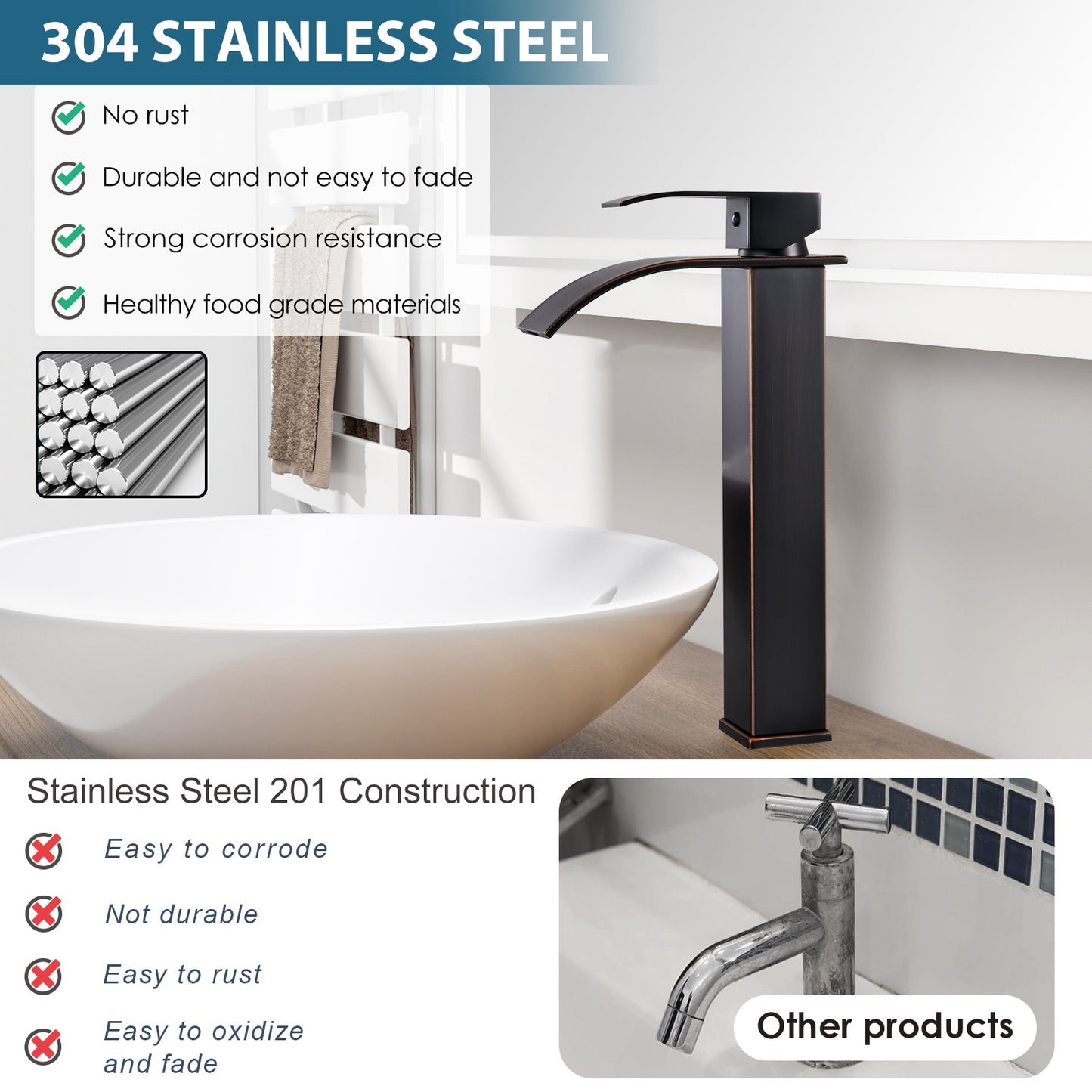 
                  
                    Midanya Waterfall Bathroom Bowl Vessel Sink Faucet Tall Single Handle Single Hole Deck Mount Mixer Tap with Large Rectangular Spout Sink Faucet Lavatory Vanity
                  
                