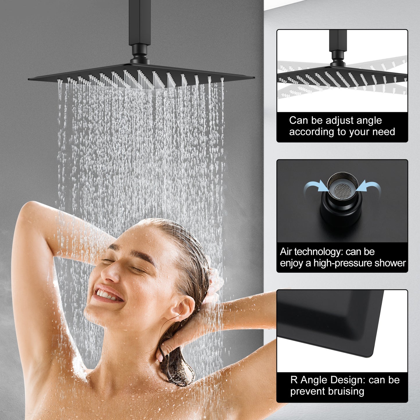 
                  
                    Midanya 12 inch  Rainfall Shower Head Square Stainless Steel Rain Showerhead High Pressure Waterfall Crackproof Coverage with Silicone Nozzle 1/16" Ultra Thin Design Swivel Connector
                  
                