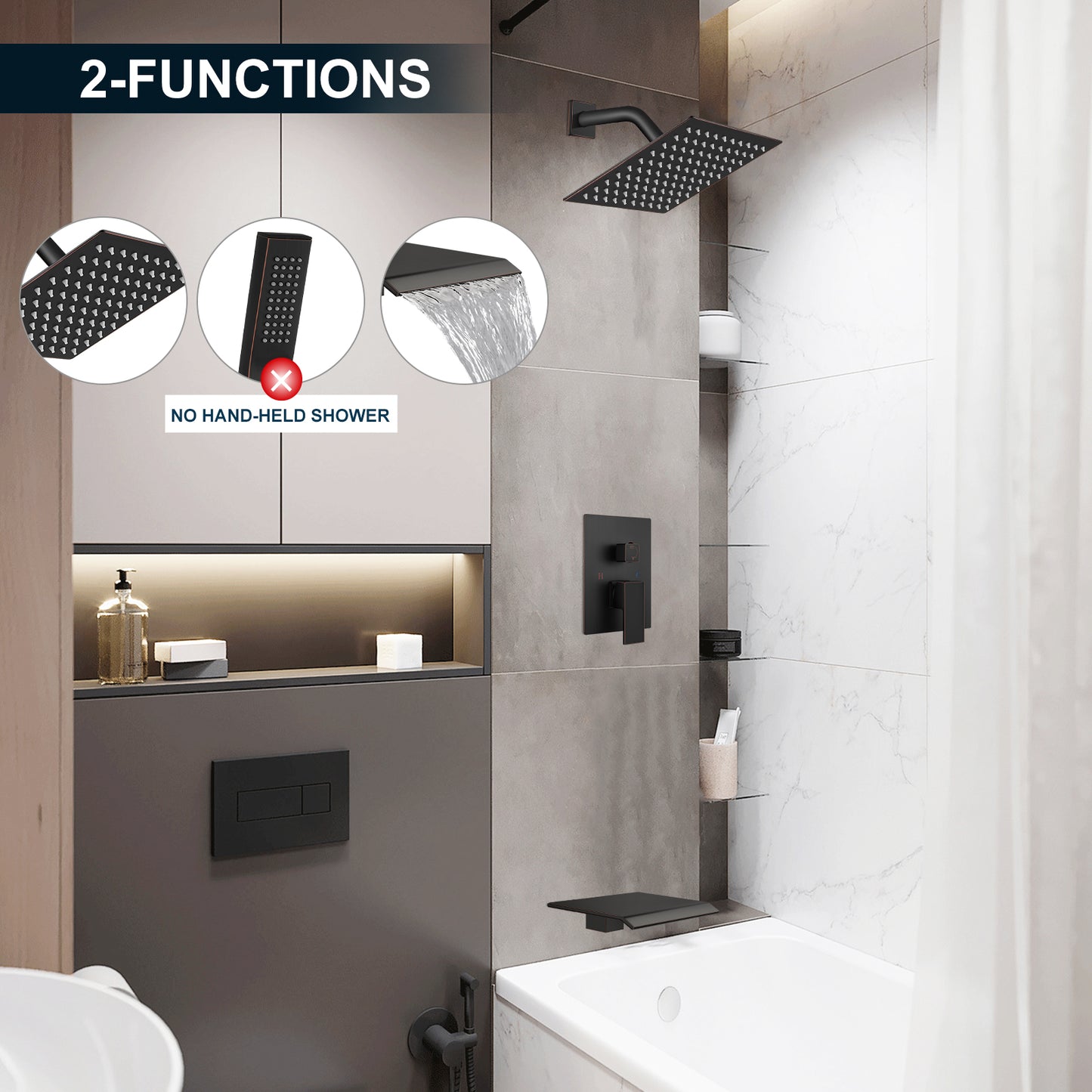 
                  
                    Midanya Tub and Shower Faucet Set Shower System with 8-Inch Rain Shower Head and Waterfall Tub Faucet Wall Mount Shower Valve and Trim Kit Included
                  
                