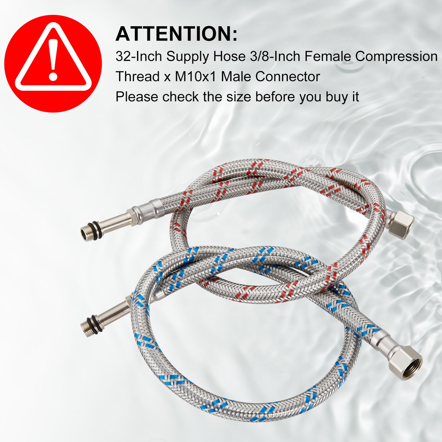 
                  
                    Midanya 32-Inch Long Faucet Connector, Braided Stainless Steel Supply Hose 3/8-Inch Female Compression Thread x M10 Male Connector, x 2 Pcs (1 Pair)
                  
                
