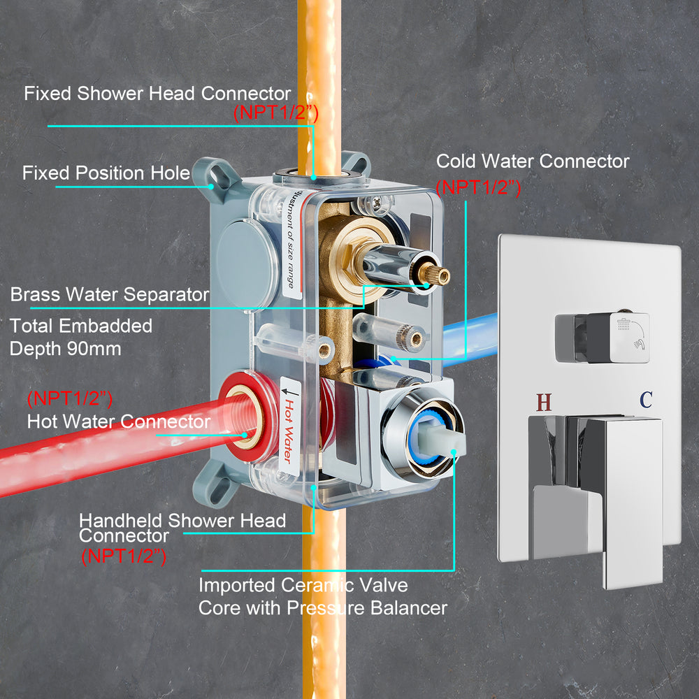 Midanya  Bathroom Rain Shower System Shower Faucet Set Wall Mount 10 Inch Square Rainfall Shower Head High Pressure Shower Fixture with Handheld Sprayer Rough-In Valve and Trim Included