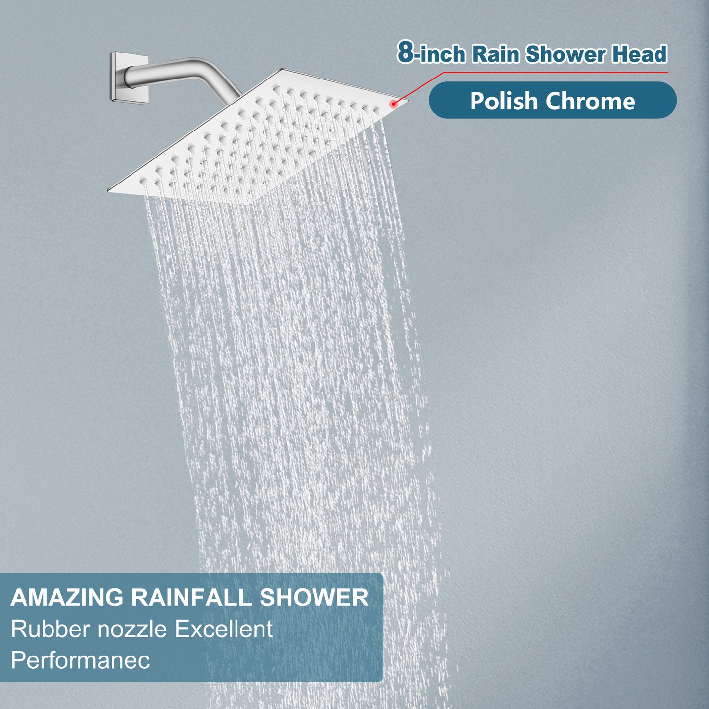 
                  
                    Midanya 8 inch Rainfall Shower Head Square Stainless Steel Rain Showerhead High Pressure Waterfall Crackproof Coverage with Silicone Nozzle 1/16" Ultra Thin Design Swivel Connector
                  
                