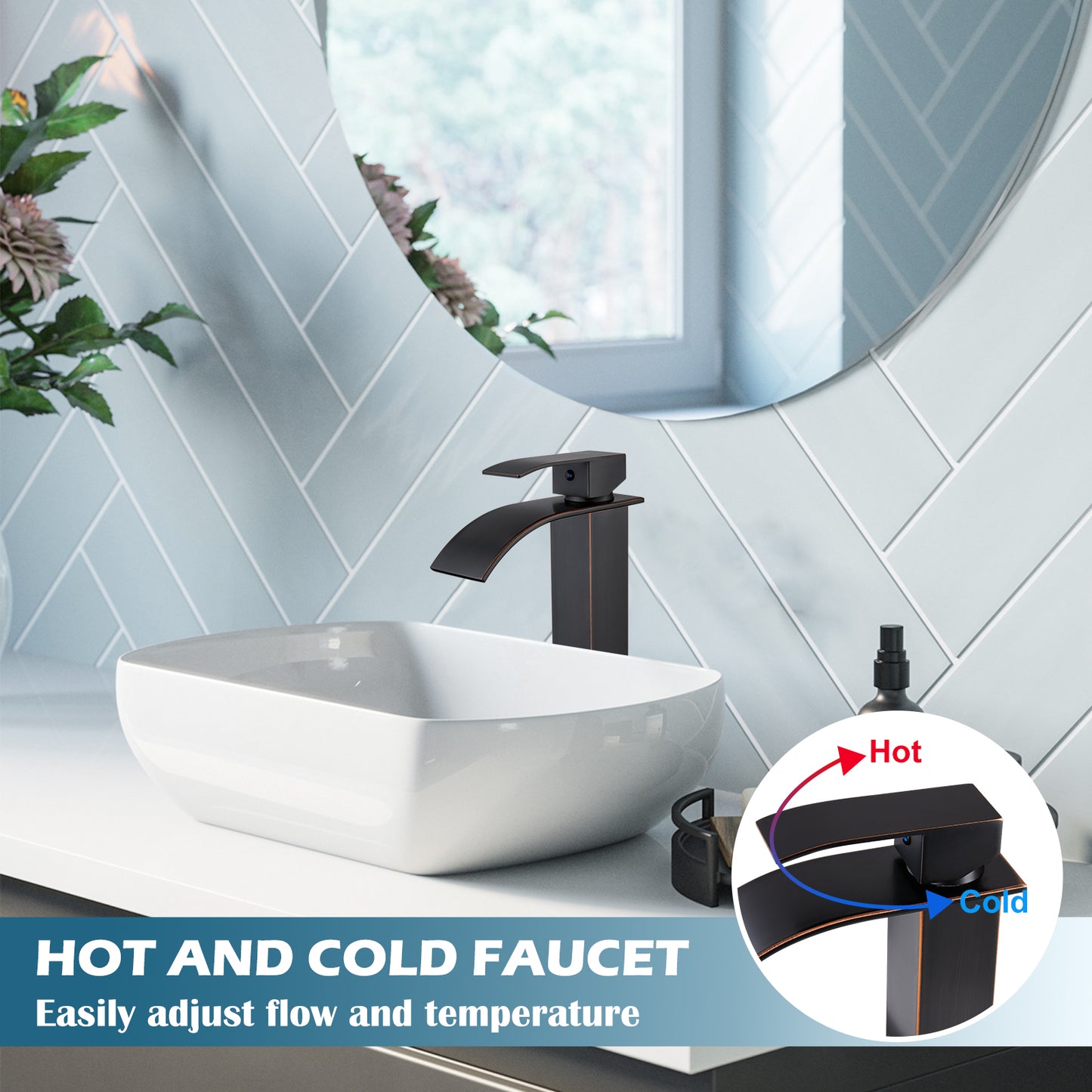 
                  
                    Midanya Waterfall Bathroom Bowl Vessel Sink Faucet Tall Single Handle Single Hole Deck Mount Mixer Tap with Large Rectangular Spout Sink Faucet Lavatory Vanity
                  
                