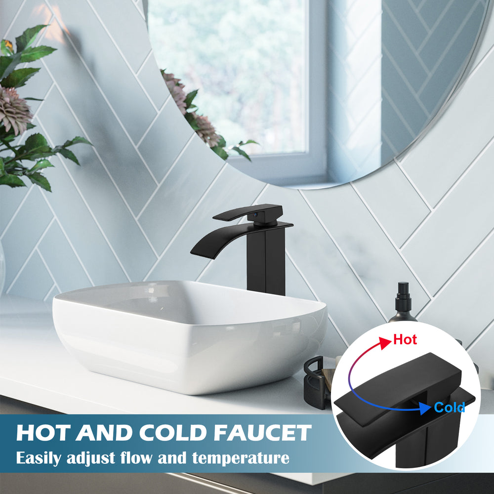 
                  
                    Midanya Waterfall Bathroom Bowl Vessel Sink Faucet Tall Single Handle Single Hole Deck Mount Mixer Tap with Large Rectangular Spout Sink Faucet Lavatory Vanity
                  
                