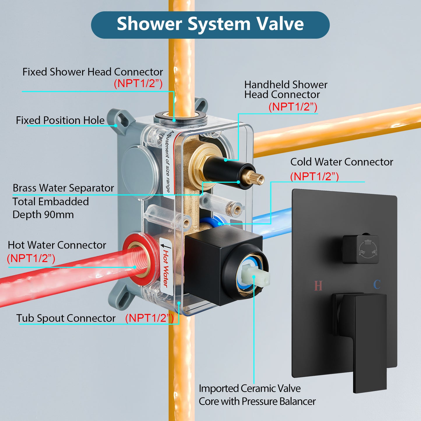 Midanya Rain Shower System Tub Shower Faucet Set 8 Inch Square