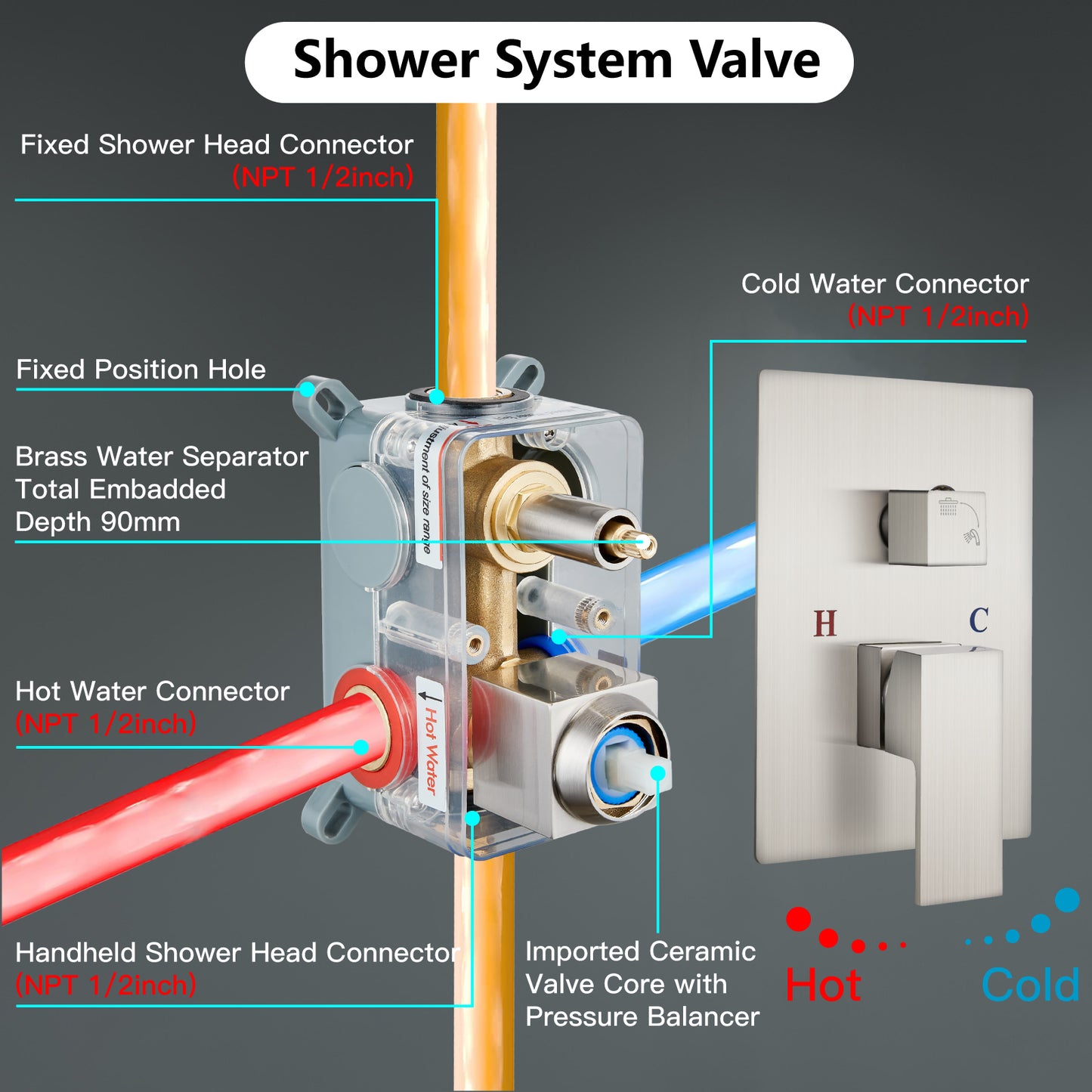 
                  
                    Midanya Rain Shower System 12 Inch Square Rainfall High Pressure Shower Head Wall Mount Shower Faucet Set with Hand Sprayer and Rough-in Valve Trim Kit Bathroom Mixer Shower Combo Set
                  
                