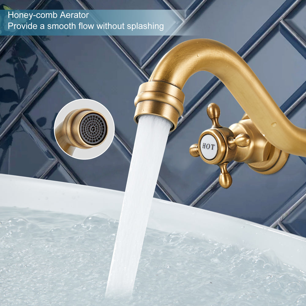 
                  
                    Midanya Bathroom Sink Faucet Widespread Wall Mount 3 Holes 2 Cross Knobs Brass Lavatory Vessel Basin Mixer Tap Mixing Spout Double Handles Commercial with Hot and Cold Signs
                  
                