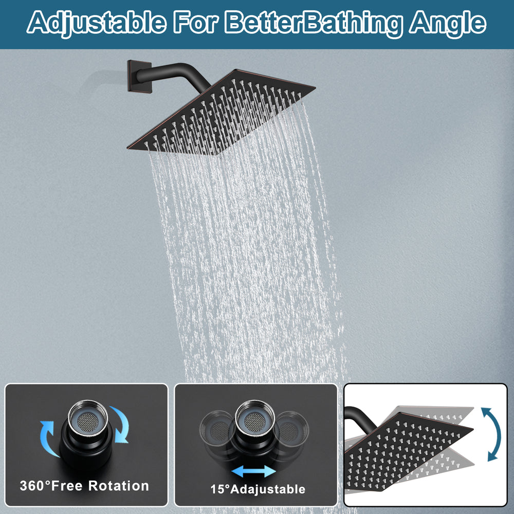 Midanya 8 inch Rainfall Shower Head Square Stainless Steel Rain Showerhead High Pressure Waterfall Crackproof Coverage with Silicone Nozzle 1/16" Ultra Thin Design Swivel Connector