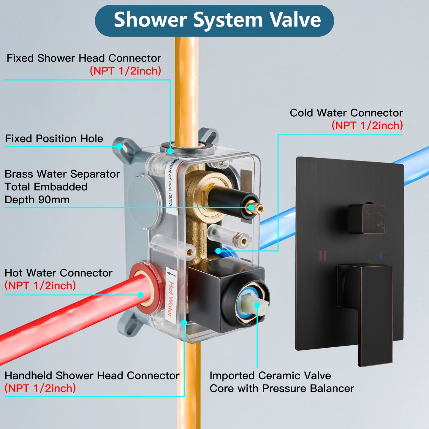 
                  
                    Midanya Rain Shower System Wall Mount Shower Faucet Set 8 Inch Square High Pressure Showerhead with Hand Sprayer Rough-In Valve Body and Trim Included Mixer Shower Combo Set Bathroom
                  
                