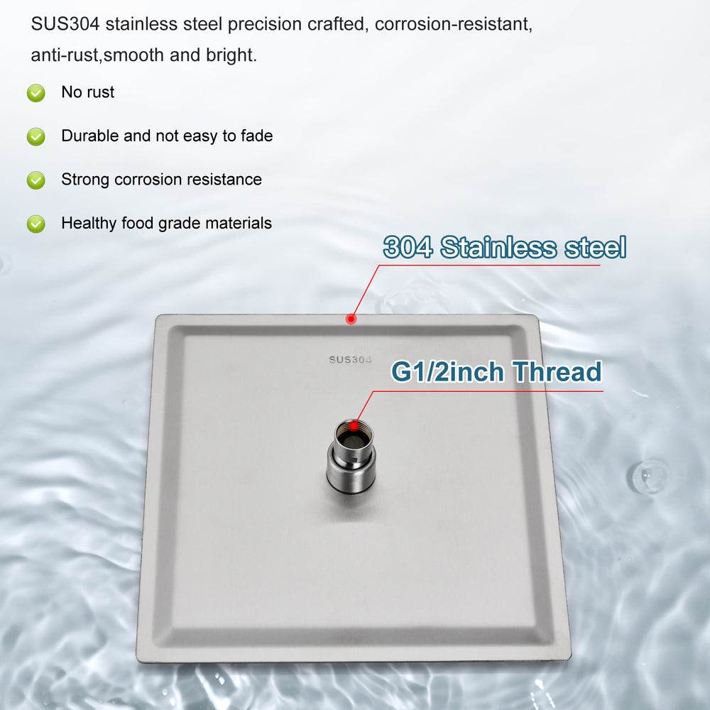 Midanya 8 inch Rainfall Shower Head Square Stainless Steel Rain Showerhead High Pressure Waterfall Crackproof Coverage with Silicone Nozzle 1/16" Ultra Thin Design Swivel Connector