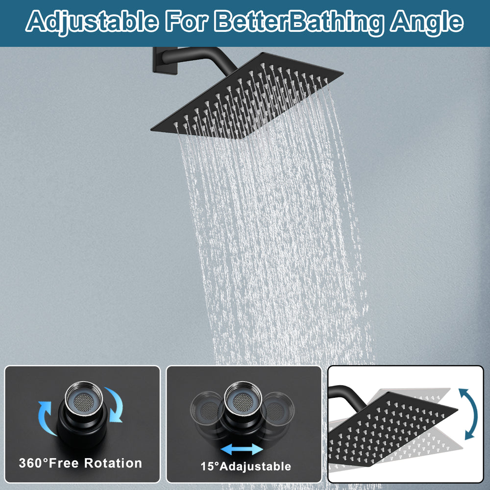 Midanya 8 inch Rainfall Shower Head Square Stainless Steel Rain Showerhead High Pressure Waterfall Crackproof Coverage with Silicone Nozzle 1/16" Ultra Thin Design Swivel Connector