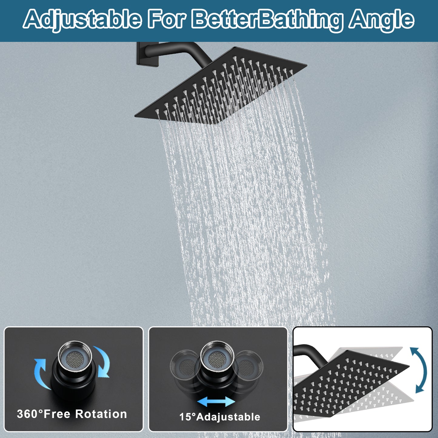 
                  
                    Midanya 8 inch Rainfall Shower Head Square Stainless Steel Rain Showerhead High Pressure Waterfall Crackproof Coverage with Silicone Nozzle 1/16" Ultra Thin Design Swivel Connector
                  
                